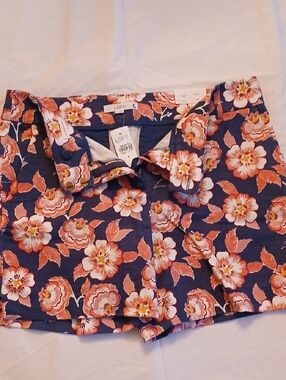 LOFT Navy Floral Shorts with Coral Roses
